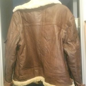 Mens leather shearling bomber jacket